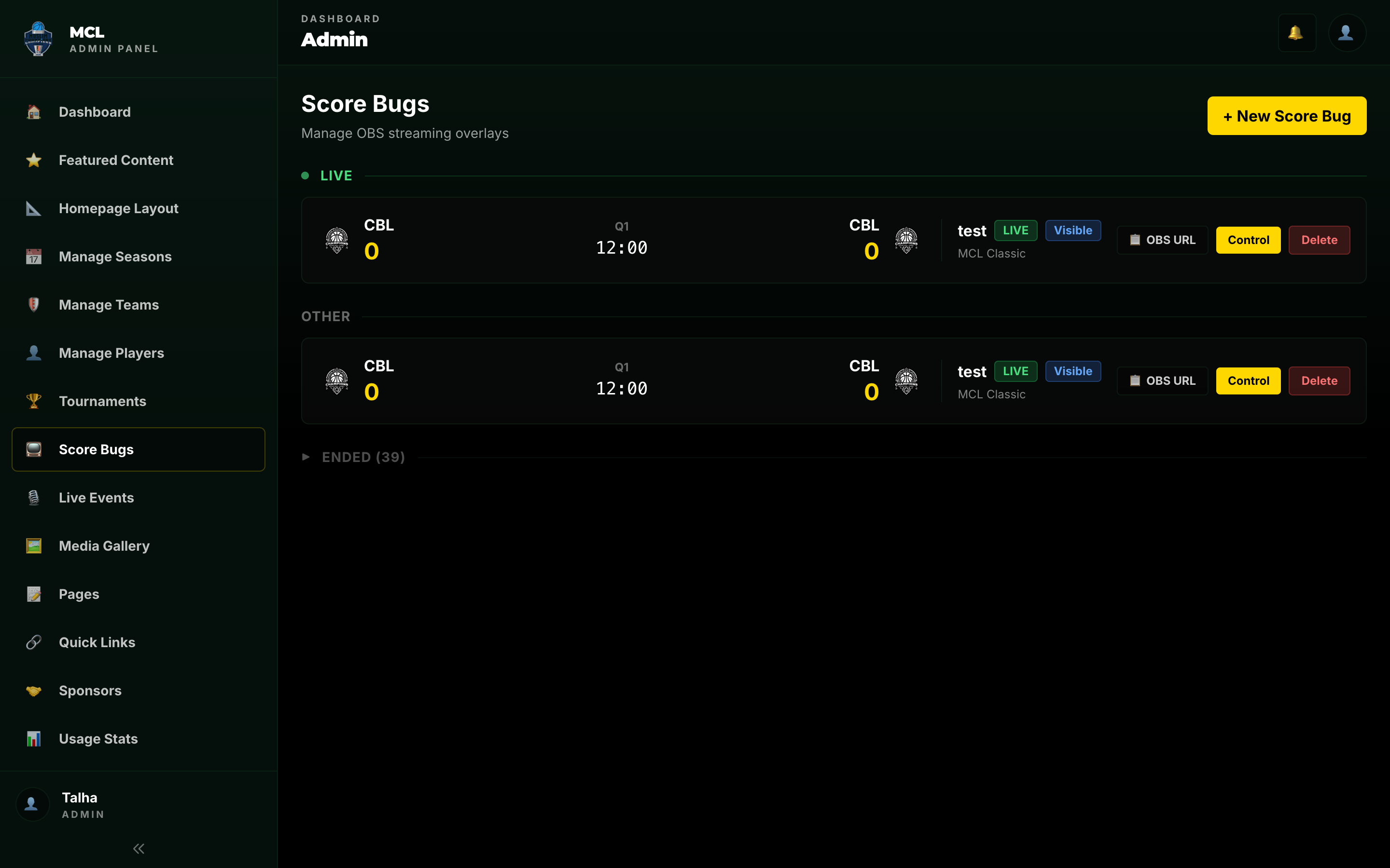 Scorebug overlay on stream with player highlight