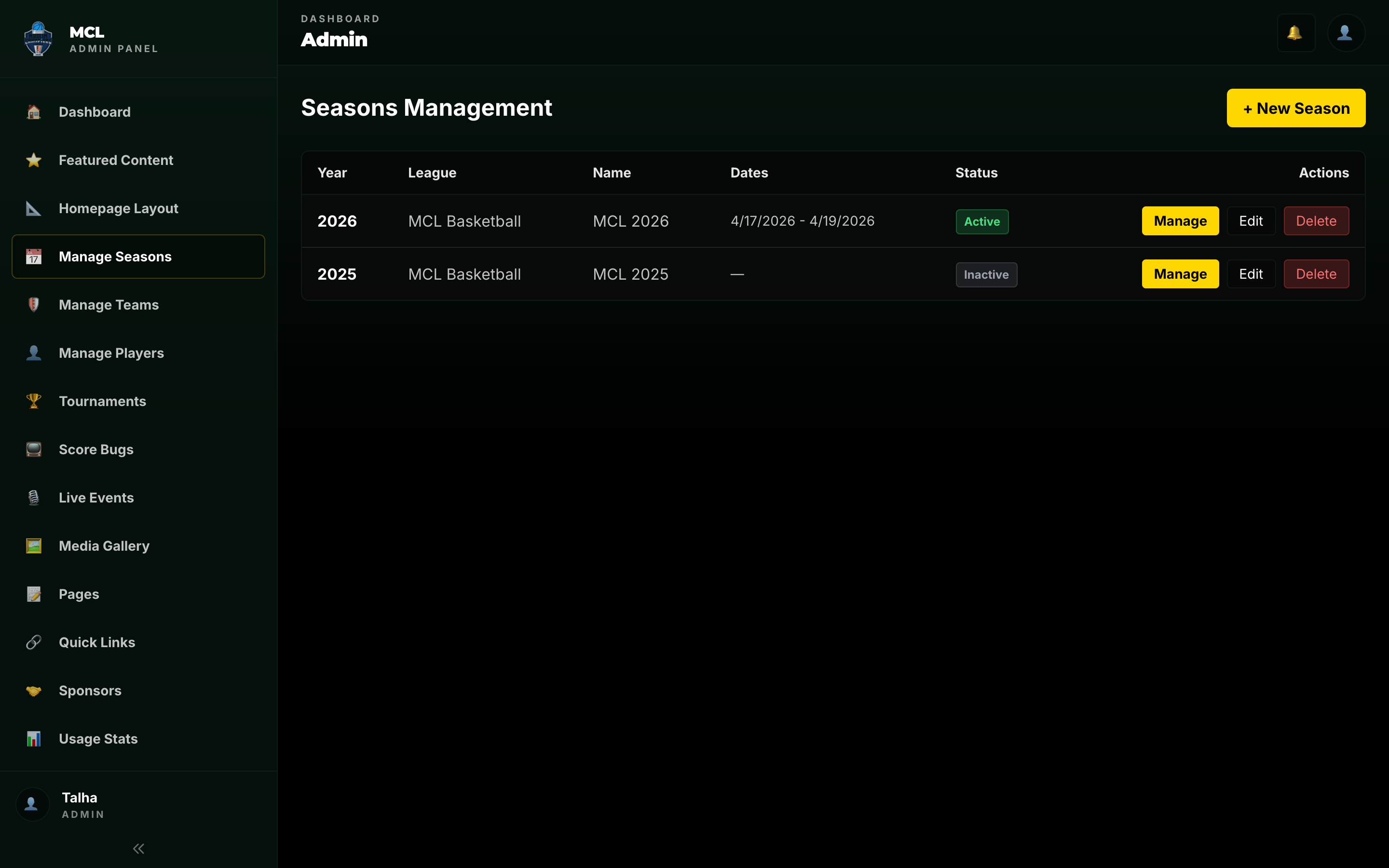 Sign-up form with email, password, and league name fields