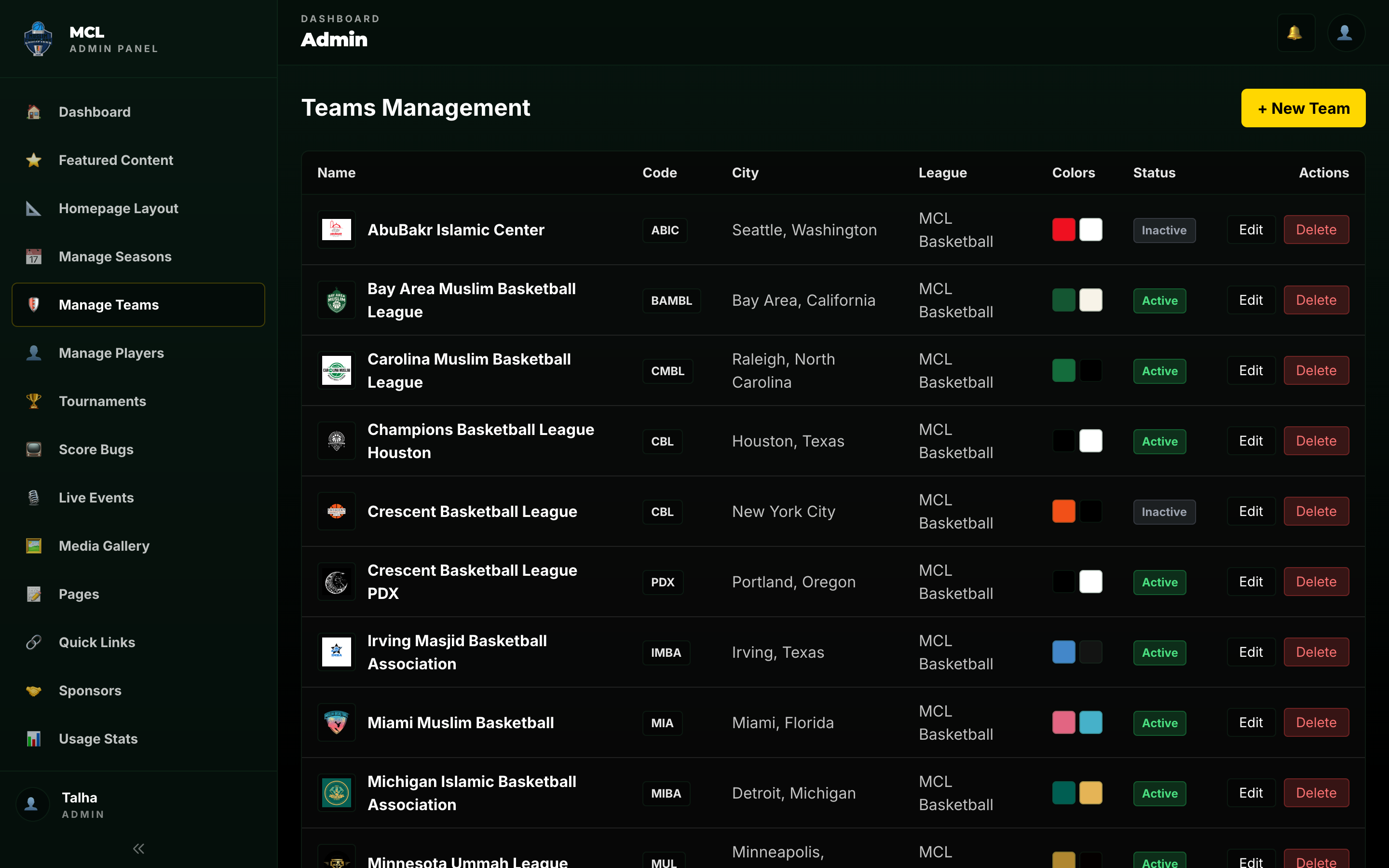 Team roster editor showing player list with headshots, numbers, and positions