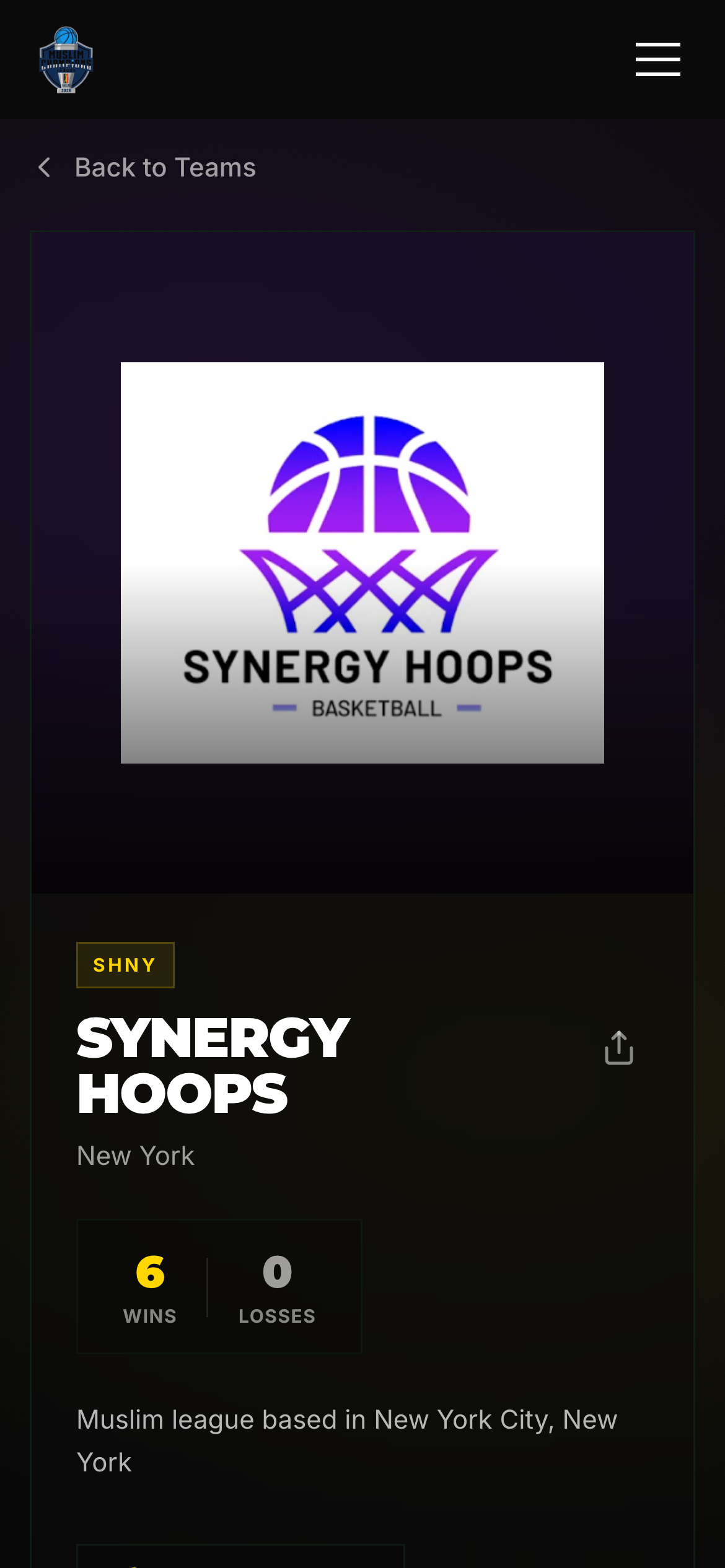 Team page on a phone